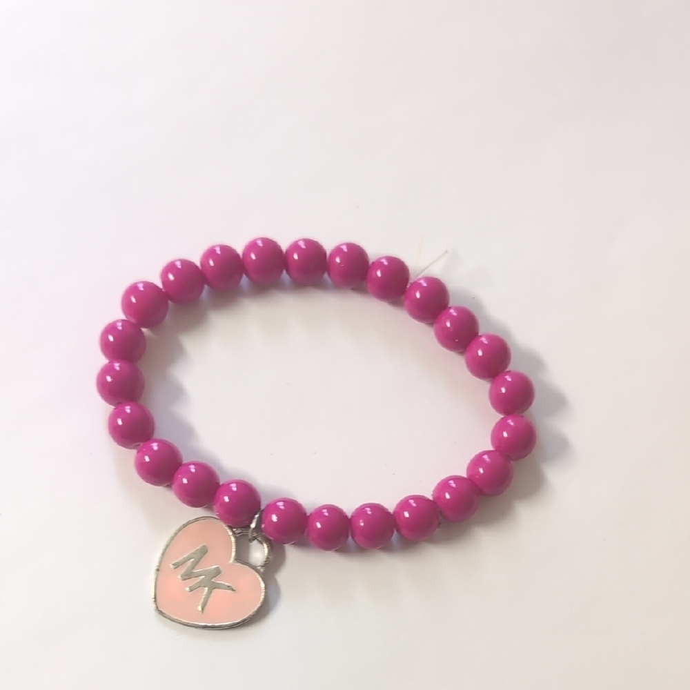Pink Beaded Bracelet with Heart Charm